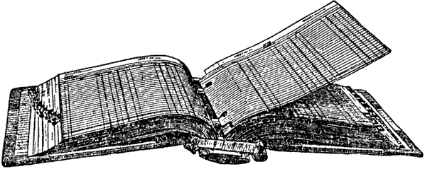 Old-timey illustration of a looseleaf general ledger